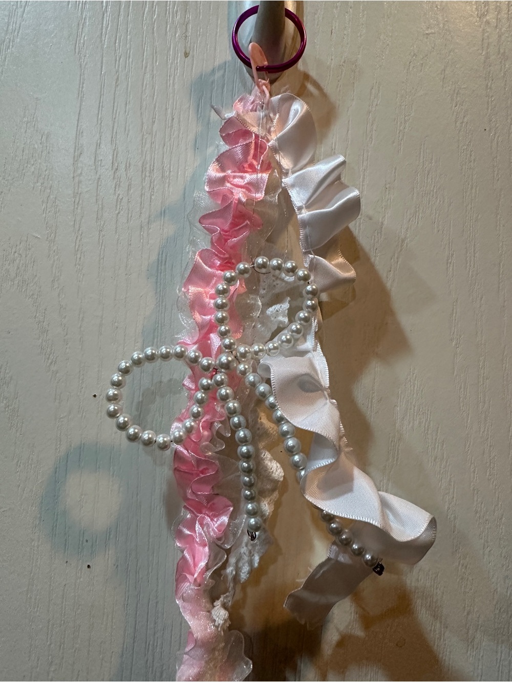 Pink & White Girls' Ribbon and Pearl Hair Accessory
